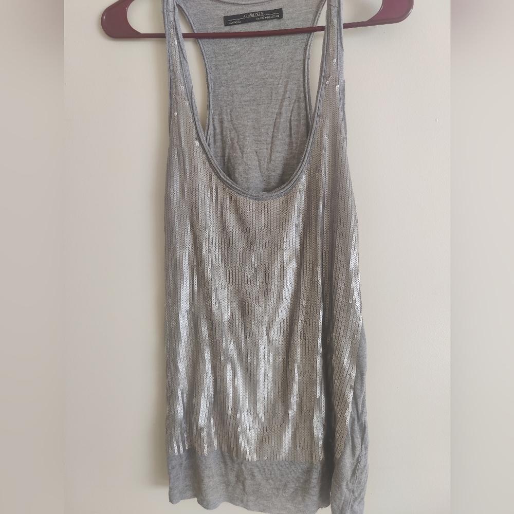 Allsaints trinity vest sequin tank scopp neck size 6 Gray